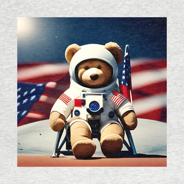 Teddy in a Space suit sitting on a deck chair on the Moon by Colin-Bentham